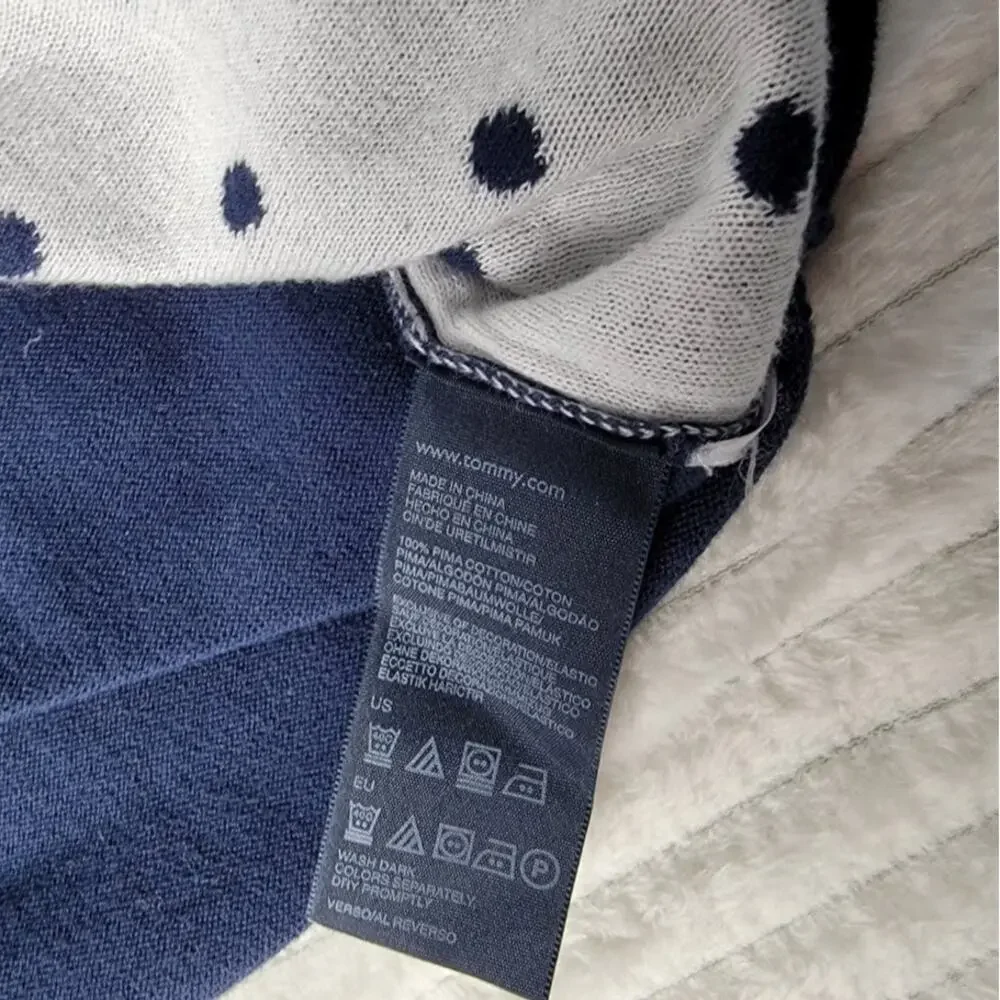 Tommy Hilfiger Navy Polka Dot Sweater Women's Large 100% Pima‎ Cotton V-Neck - Picture 8 of 9